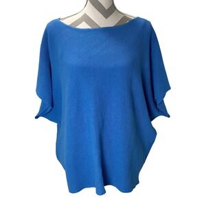 Cyrus Azure Blue Waffle Knit Boat Neck Dolman Sleeve Top Women's 1X